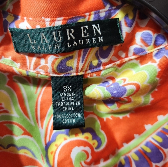 Lauren Ralph Lauren Y2K Multicolor Paisley 100% Cotton Poplin Button Down Shirt - Picture 4 of 7